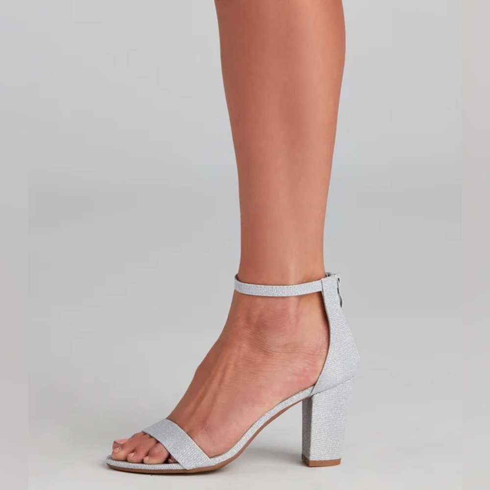 Windsor Sparkle Step Glitter Lurex Block Heels - Silver - Picture 4 of 13